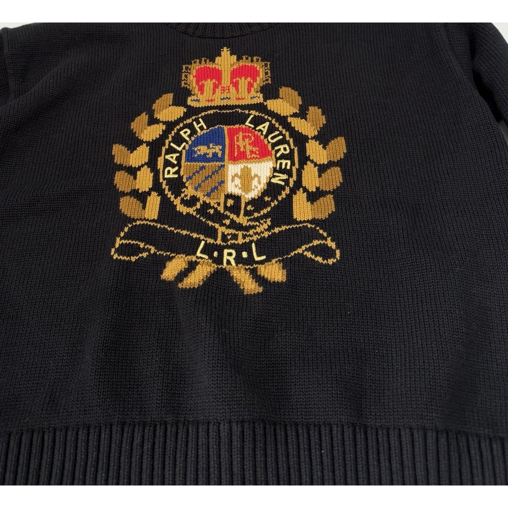 Ralph Lauren Regal Crest Knit Sweater Black Cotton L Logo Womens Rare - Picture 5 of 7